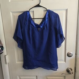 Elegant Blue Women's Top And Pant Suit